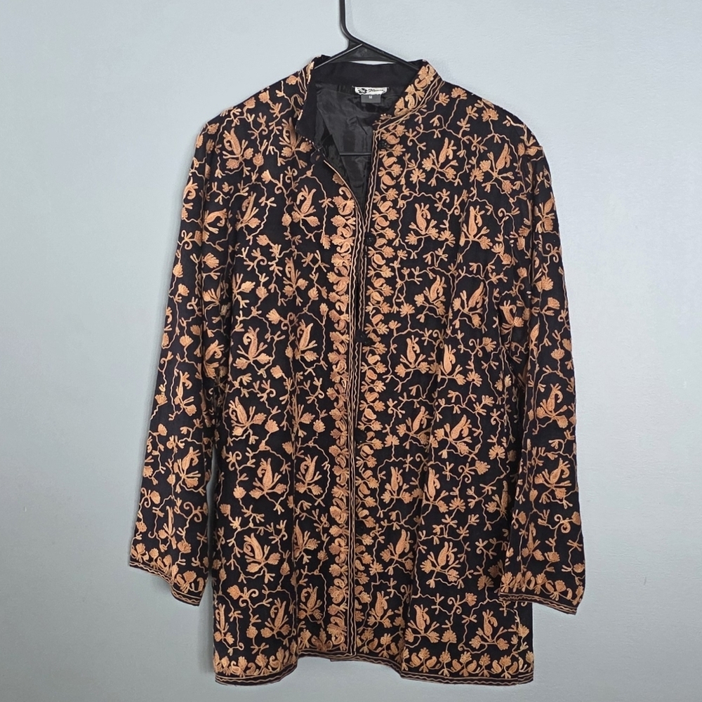 Elegant Black and Orange Floral Women's Blazer